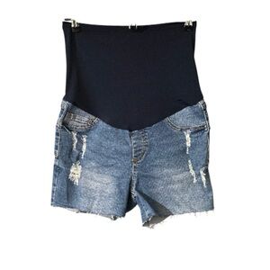 Song‎ Trendy Curvy Blue Denim Maternity Shorts